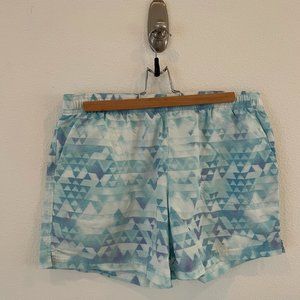 Columbia Women's Blue & White Geometric Print Athletic Shorts With Pocket Size M